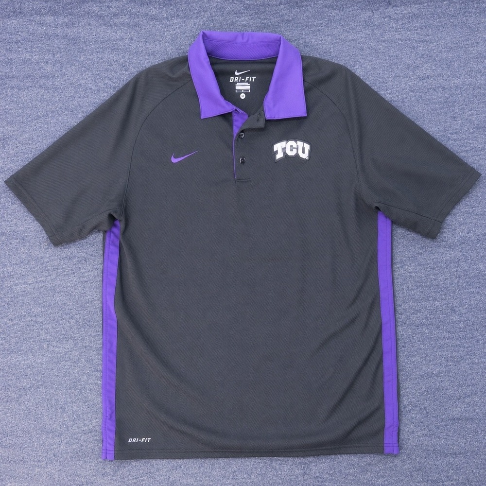 Nike TCU Horned Frogs Polo Mens Medium Charcoal Purple Dri-FIT Excellent